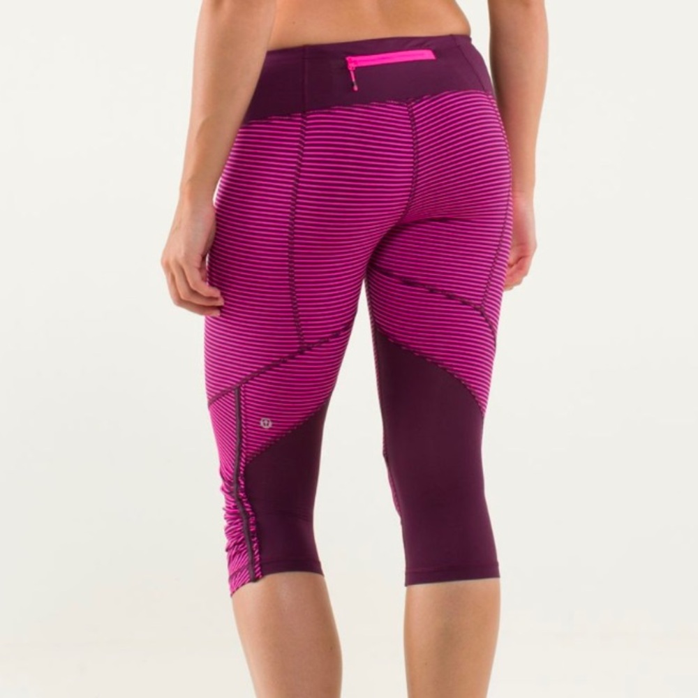 Lululemon fuschia run for your life striped cropped luxtreme leggings 4